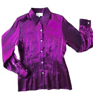 CACHE Liquid Wet Purple Long Sleeve Button Front